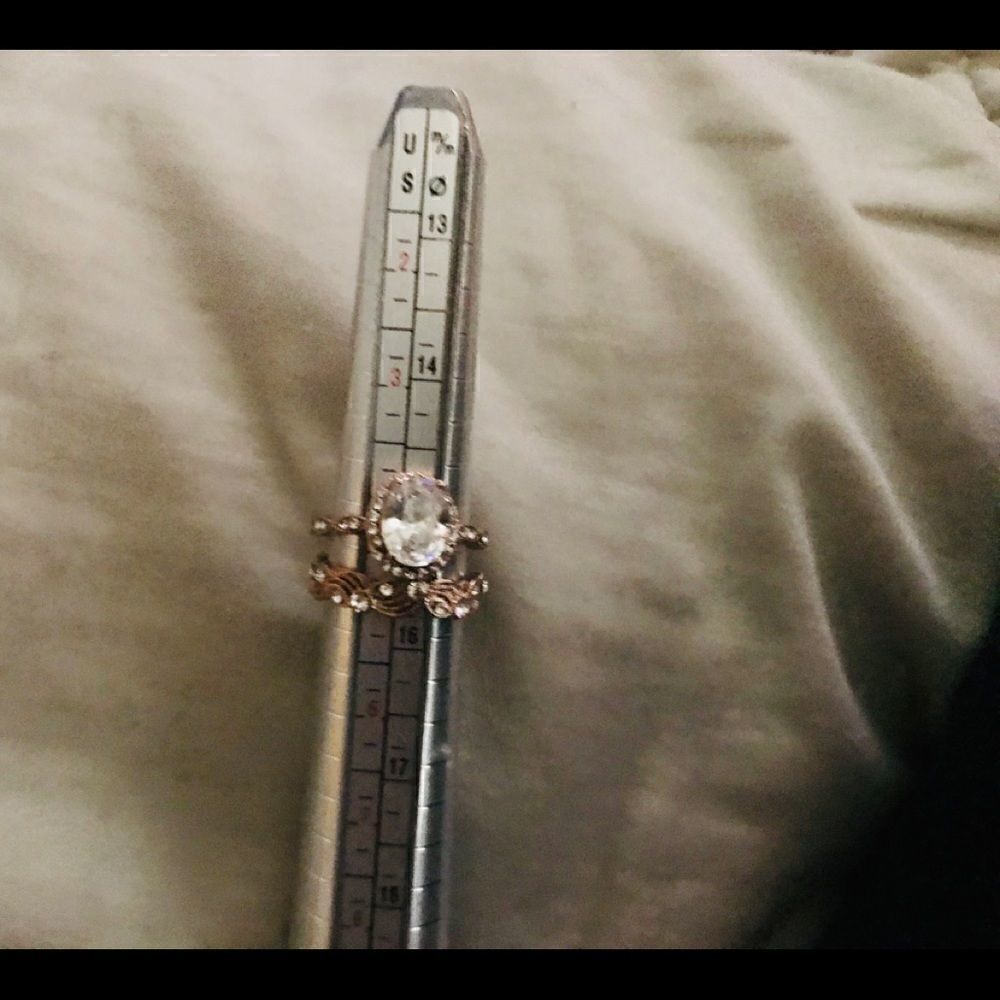 Romantic Princess Cut Rose Gold PLATED Ring Set - Picture 4 of 4